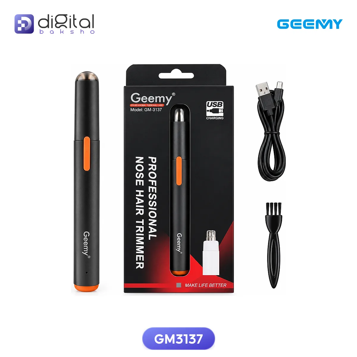 Geemy GM3137 Professional Nose & Hair Trimmer - Titanium Coated Stainless Steel Blade, Cordless Rechargeable thumbnail 2