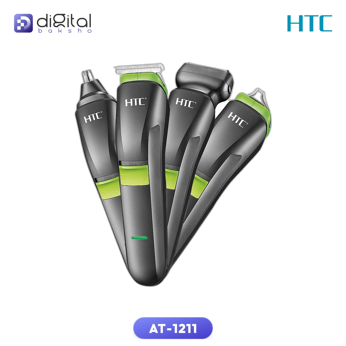 HTC AT-1211 4-in-1 Electric Grooming Kit - Rechargeable Hair & Beard Trimmer with Stainless Steel Blades