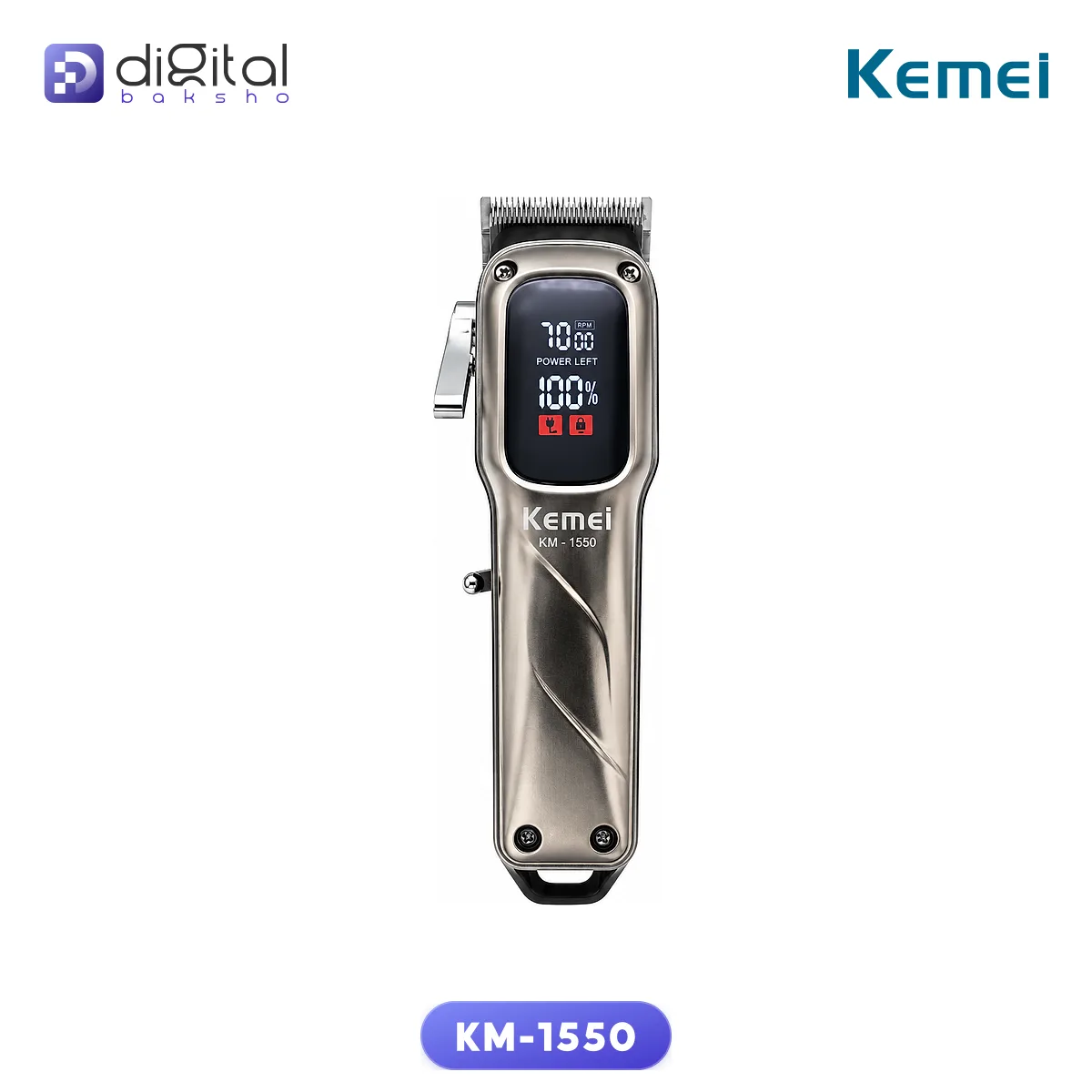 Kemei KM-1550 Cordless Hair & Beard Trimmer - 150-180 Min Runtime, Self-Sharpening Blades