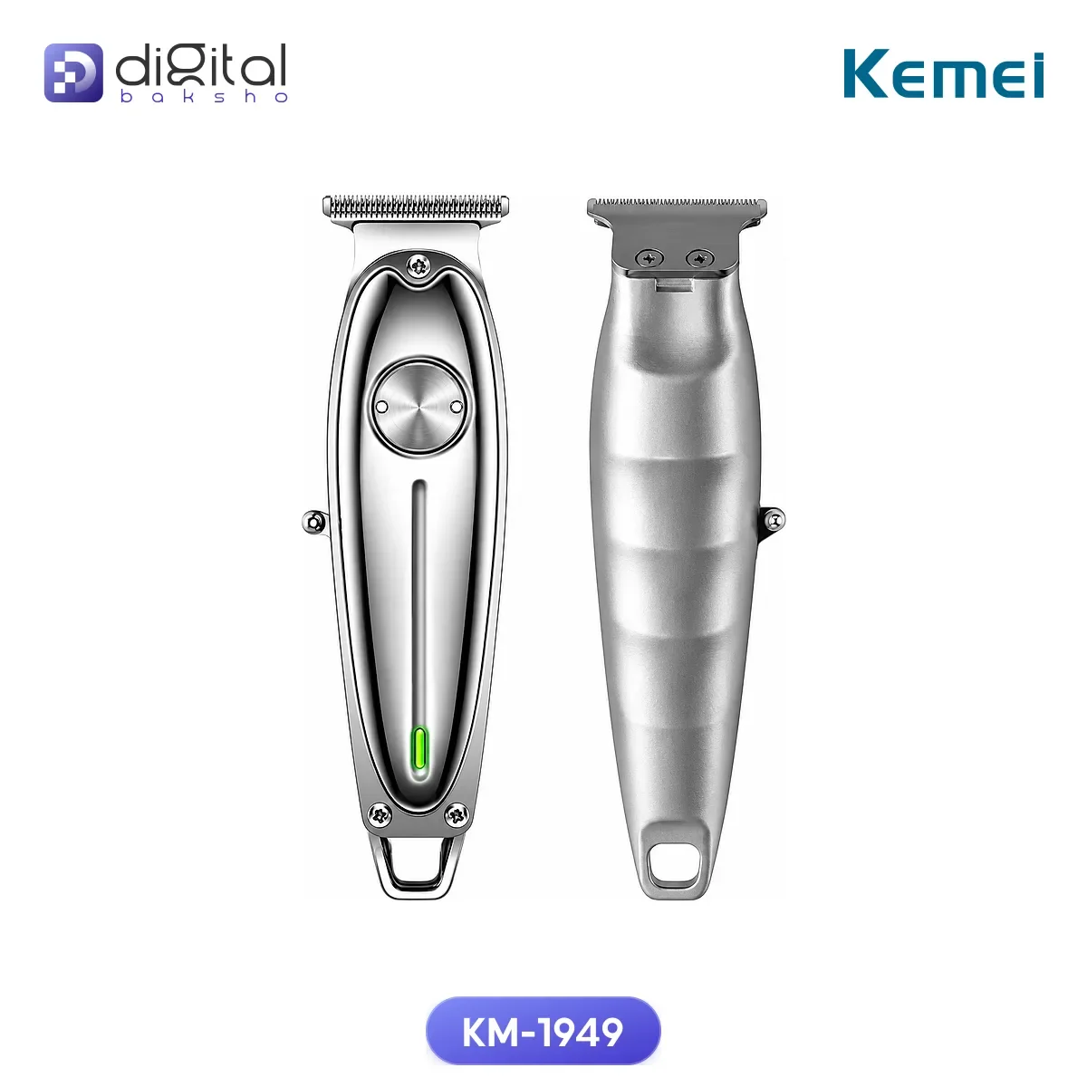Kemei KM-1949 Hair and Beard Trimmer, Front and back views of two clippers