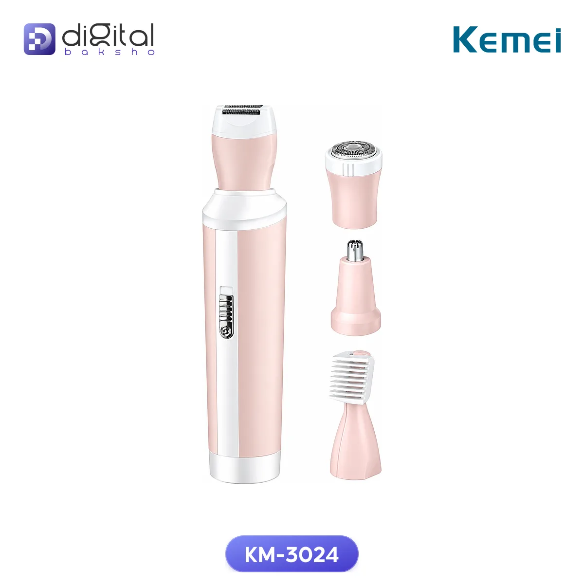 Kemei KM-3024 4-in-1 Lady Shaver & Trimmer - Cordless Rechargeable Hair Removal for Women