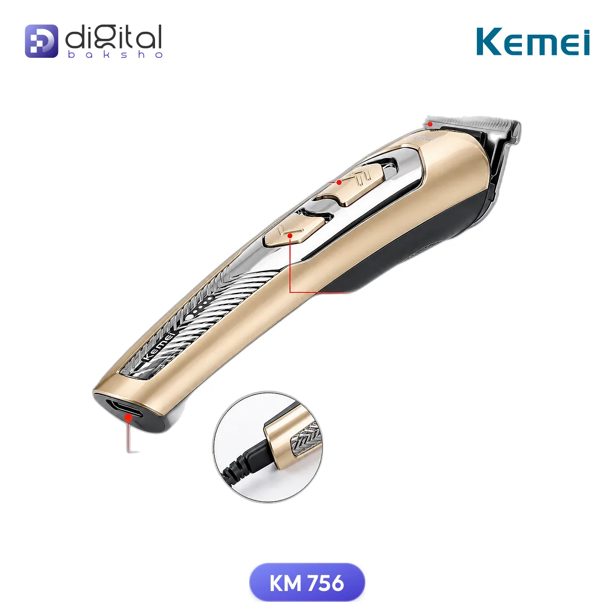 Kemei KM 756 Hair Trimmer & Clipper for Men - Titanium Blade, Cordless Rechargeable alternate view