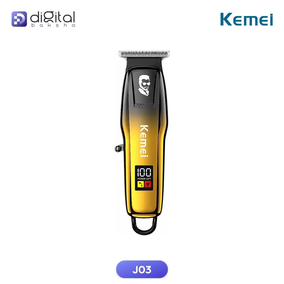 Kemei KM-J03 Cordless Electric Hair Clipper & Beard Trimmer - 200 Min Runtime, USB-C, T-Blade