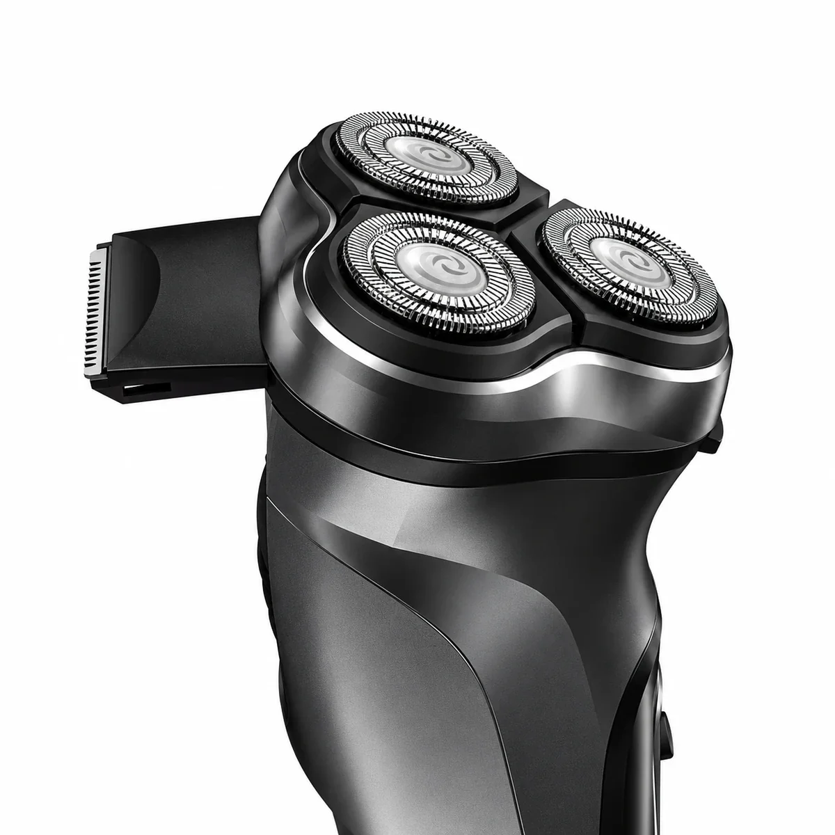 Xiaomi ENCHAIN Blackstone 3D Electric Shaver, Angled close-up of three rotary shaver heads