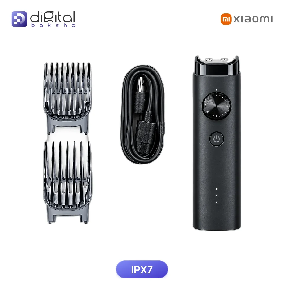 Xiaomi Mi IPX7 Waterproof Hair and Beard Trimmer with trimming combs, charging cable, and cleaning brush